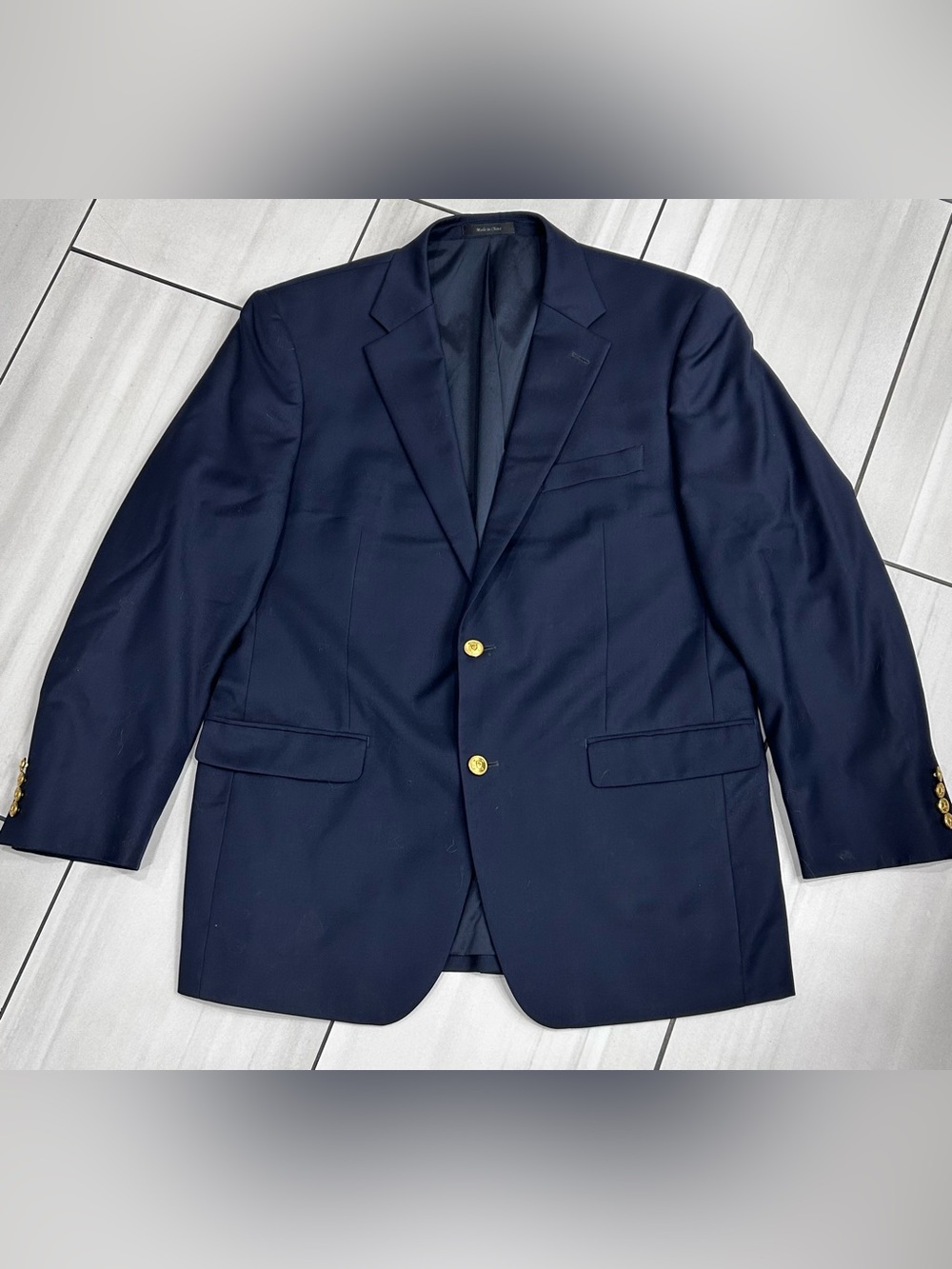 Lauren Ralph Lauren 42R Navy Gold Button 100% Wool Blazer Jacket Sport Coat